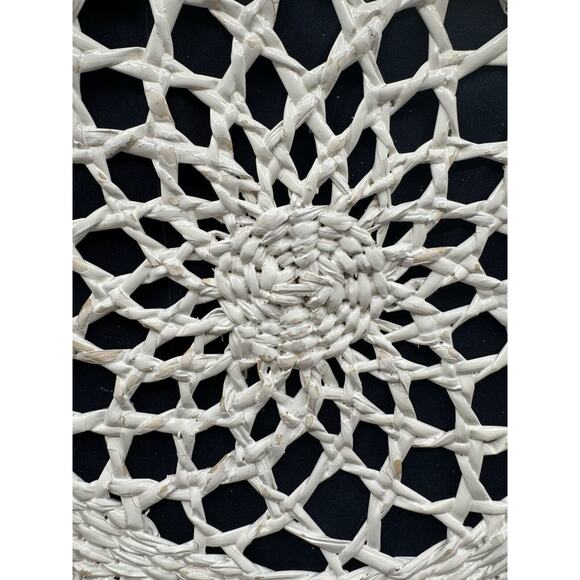 9” NAVY Lined WHITE‎ Round Rattan Bag for Women Beach Crossbody Shoulder Bag NWT - Picture 4 of 16